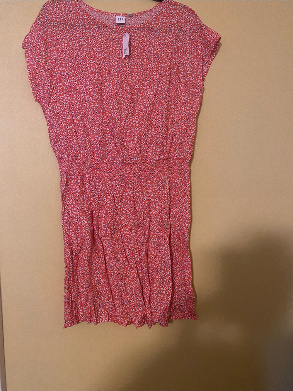 GAP Factory Coral Red Floral Cap-Sleeve Dress